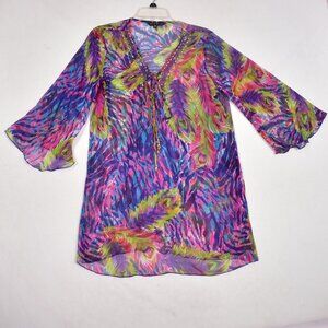 NINETY Women's Multi-Color Sheer Swim Coverup Size Small